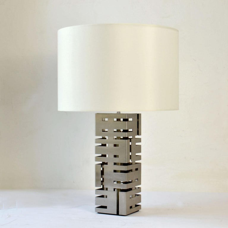 Two Square Stainless Steel Table Lamps by Laurel Company For Sale at ...