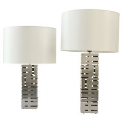 Two Square Stainless Steel Table Lamps by Laurel Company