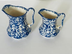 Antique Staffordshire Ceramic Jars, Blue Spattered, England, 1940