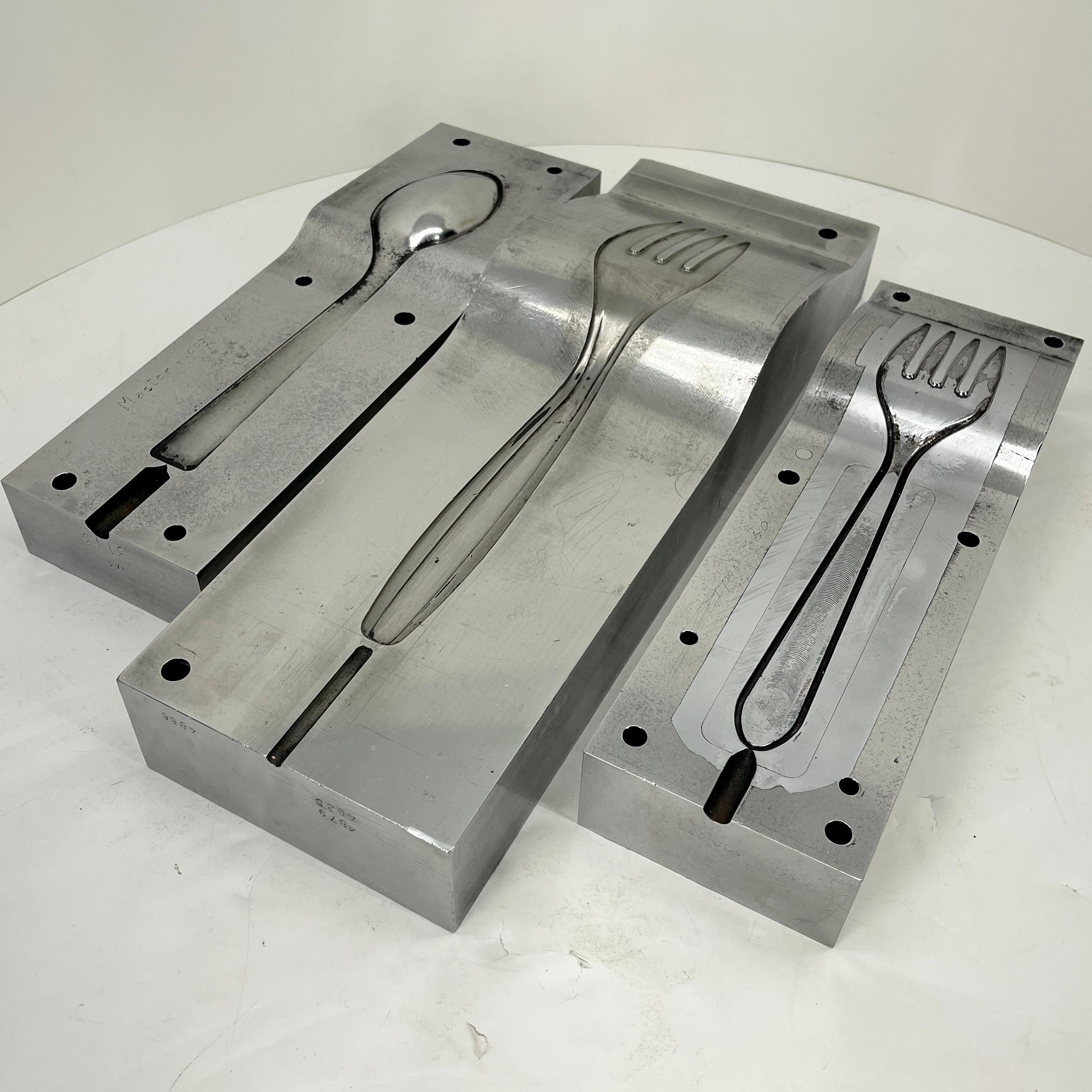 Two Stainless Steel Industrial Mold Sculptures for Silverware and Serveware 14