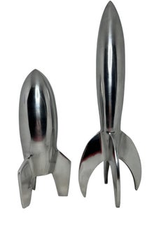 Two Star Ship to Mars Rocket Scale Design Models, Aluminum Vintage, 1980s