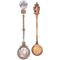 Vintage Two Sterling Silver Enamel Souvenir Spoons "925" Pope Pius VIII Depicted