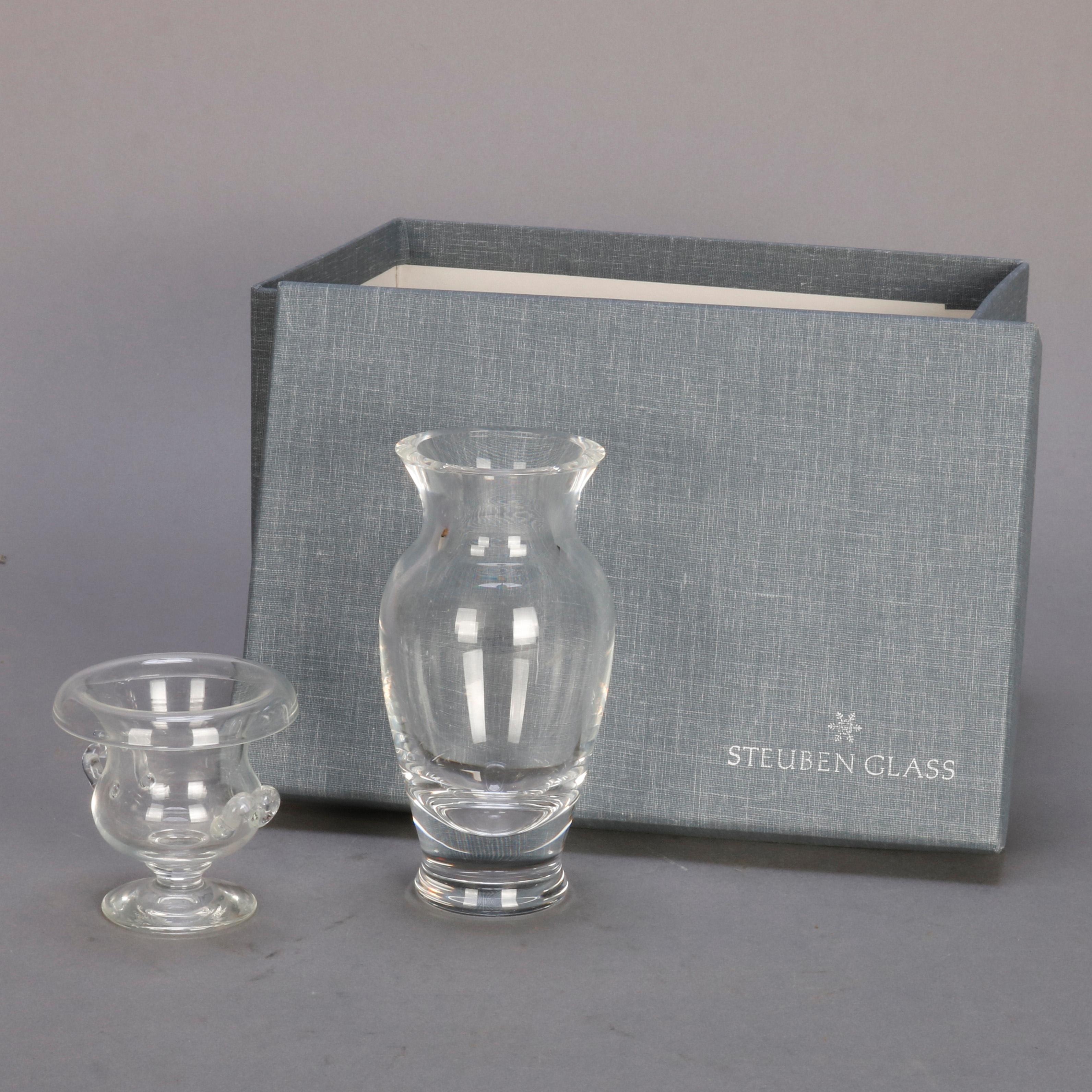 Hand-Crafted Two Steuben Glass Works Crystal Vases, 20th Century