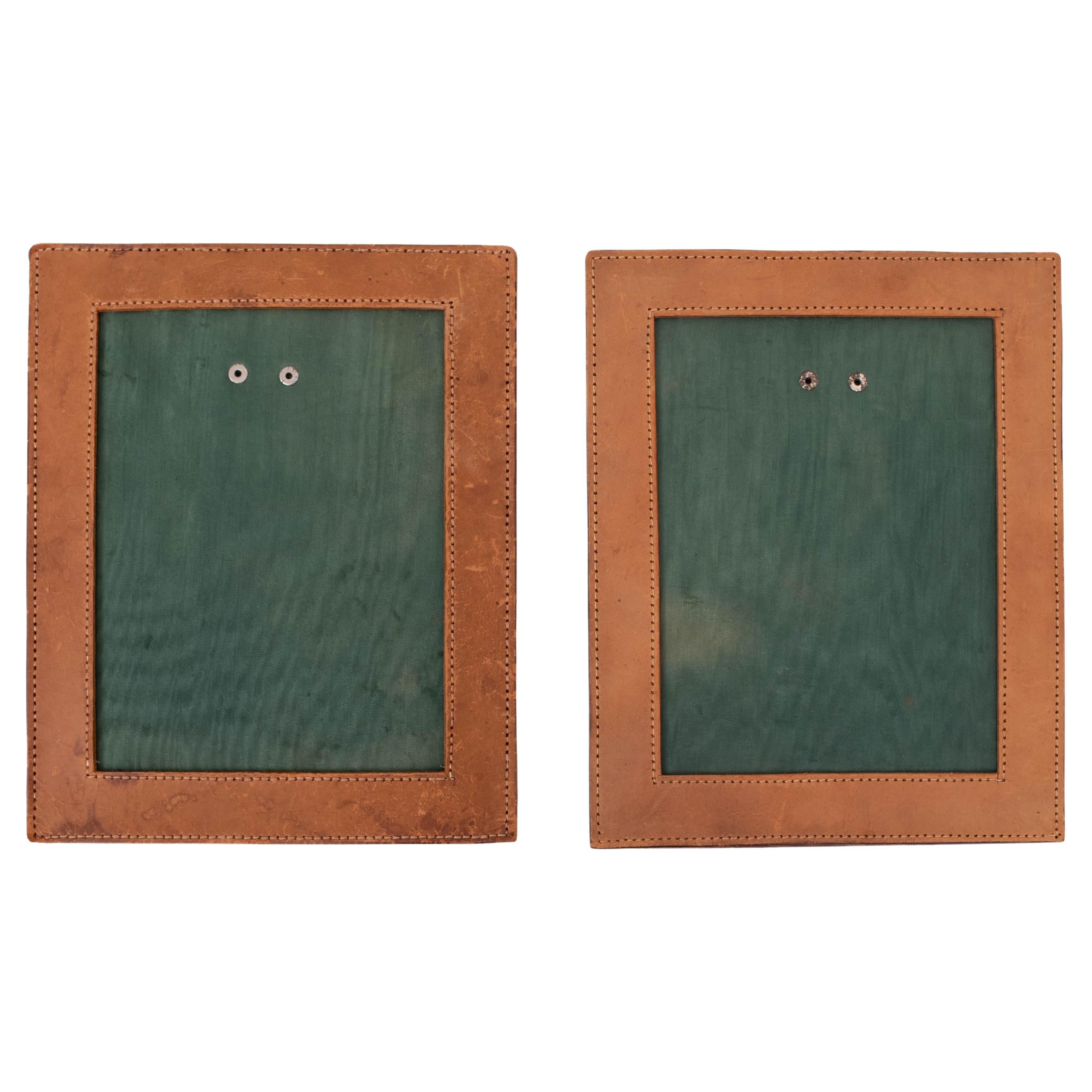 Two stich Leather Photo frames. Unique set. Camel color. 1960s so stylish.