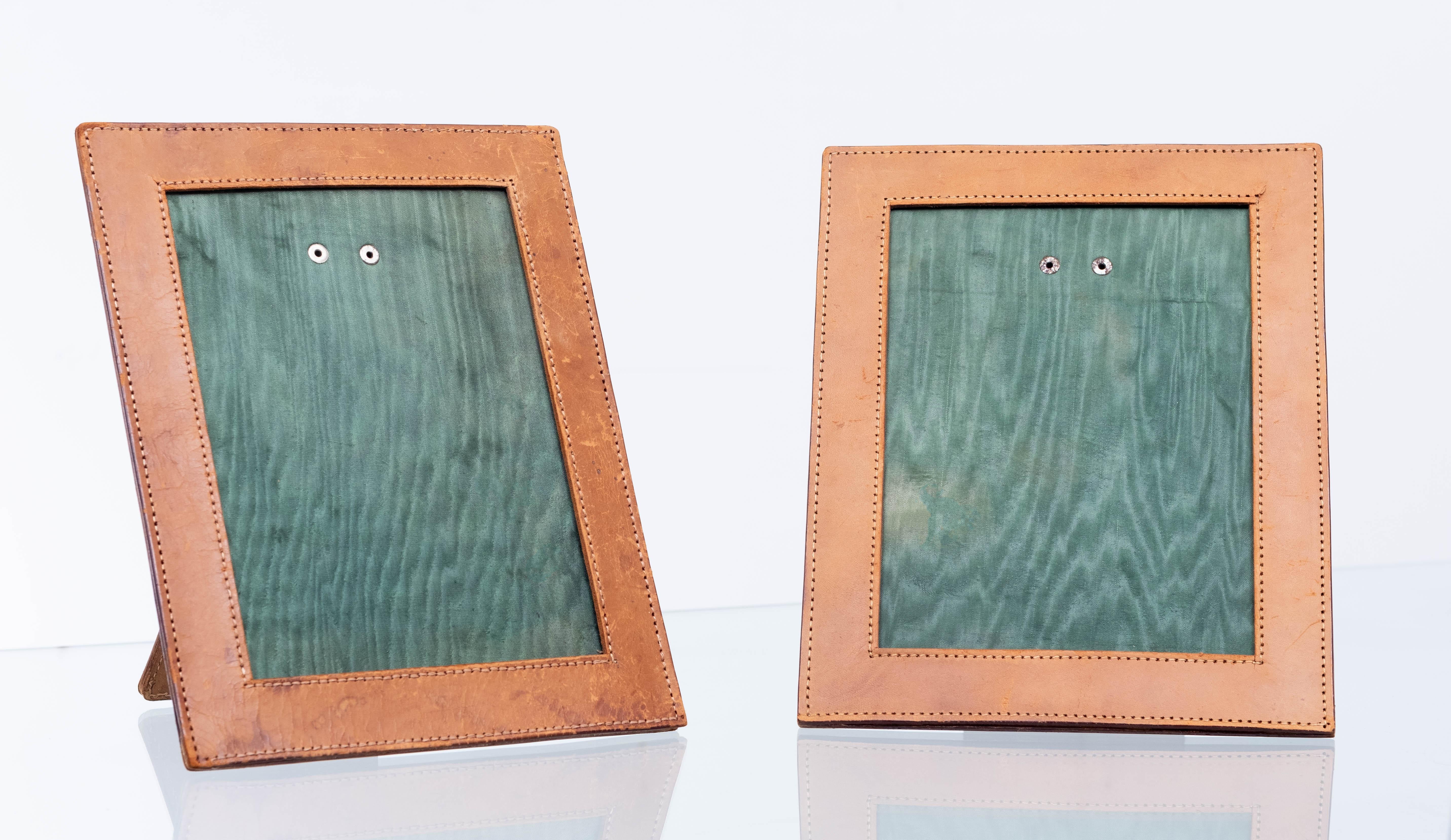 Two Stich Leather Photo Frames 1960s France 2