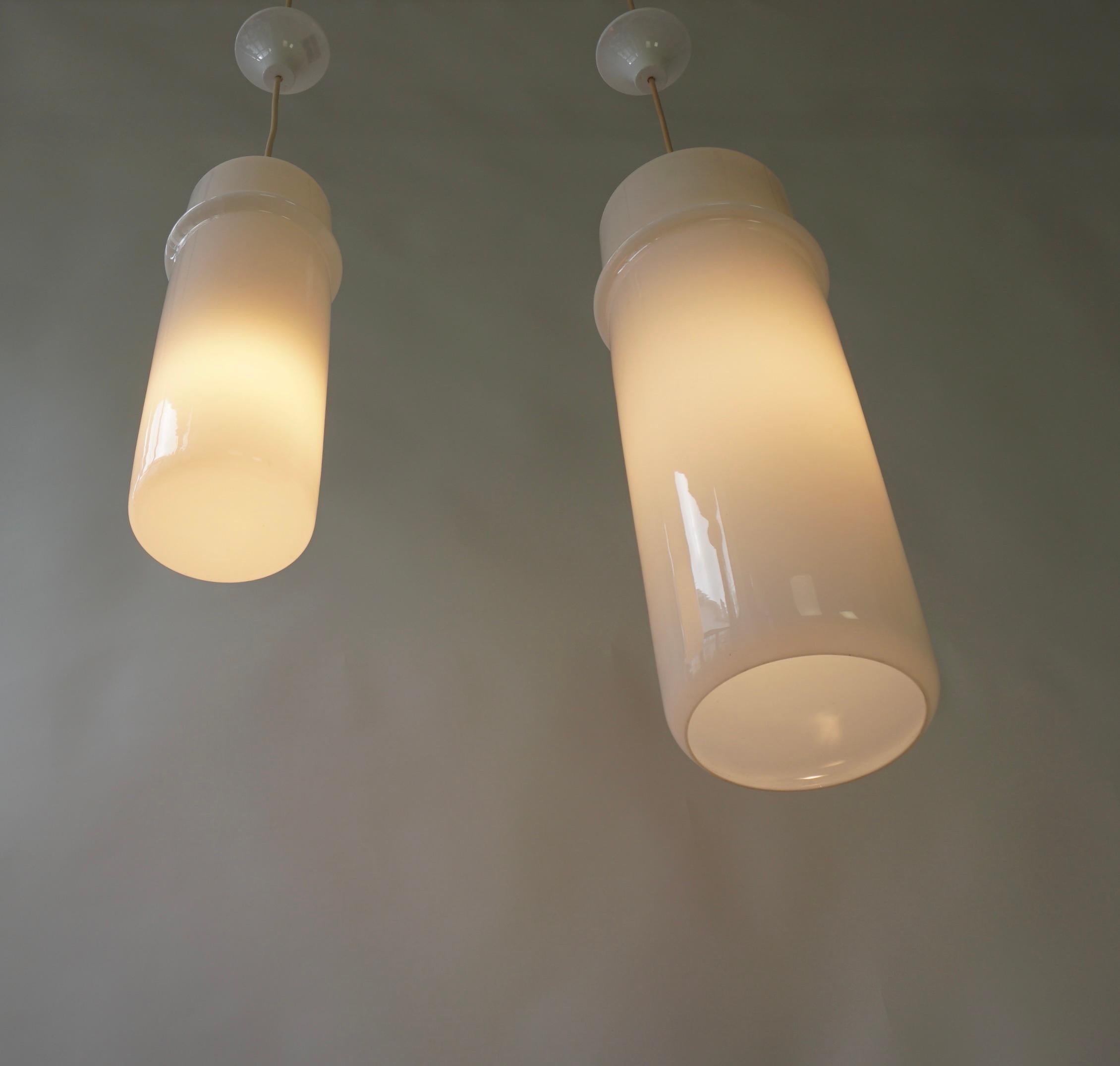 Italian Two Stilnovo Pendant Lamps in Murano Glass and Brass, Italy, 1960s. For Sale