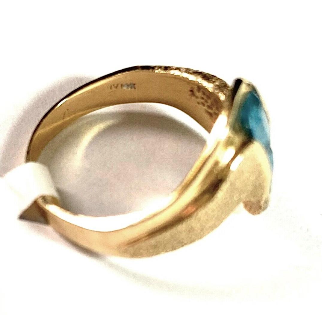 Emerald Cut Two Stone Aquamarine 14 Carat Yellow Gold Ring