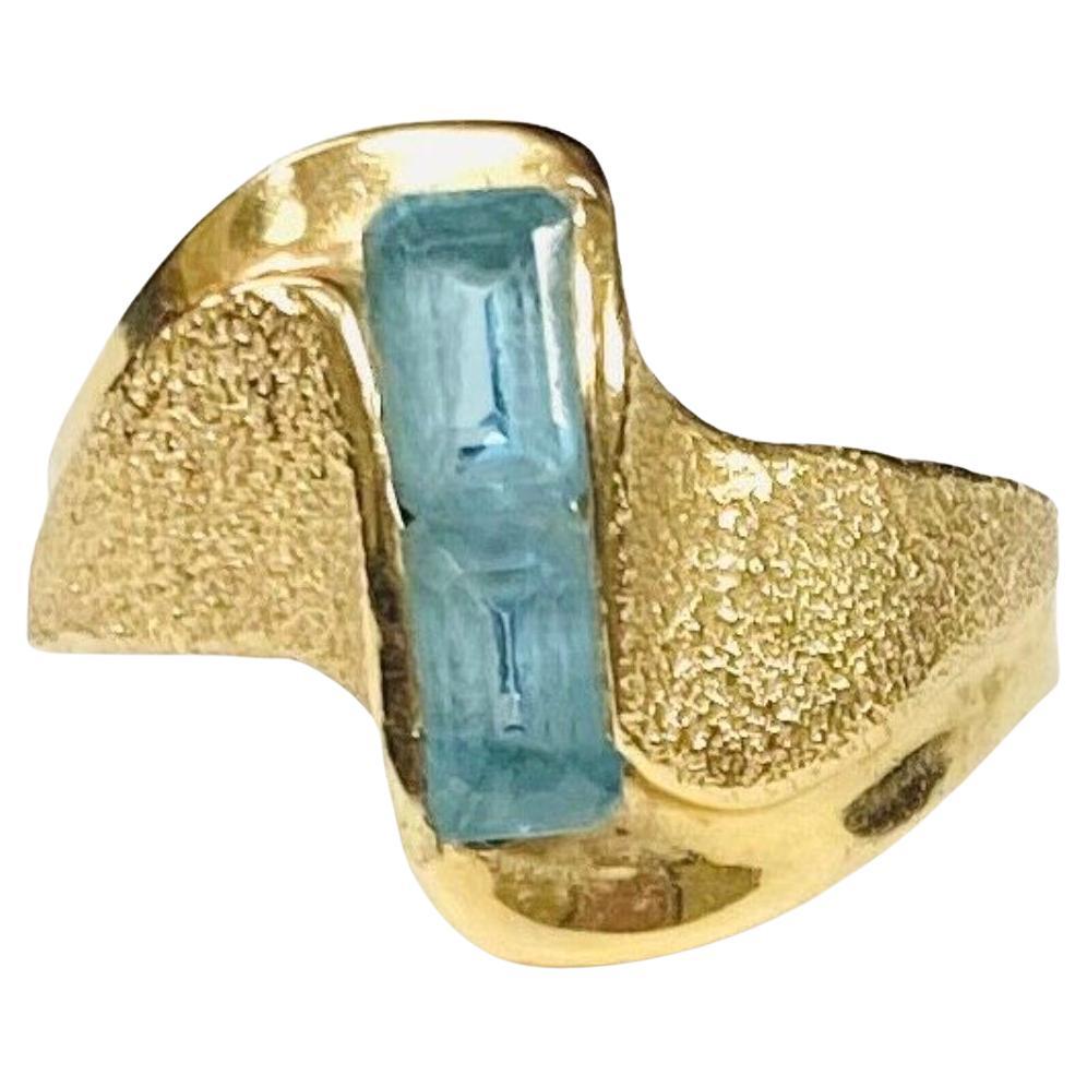 Two Stone Aquamarine 14 Carat Yellow Gold Ring