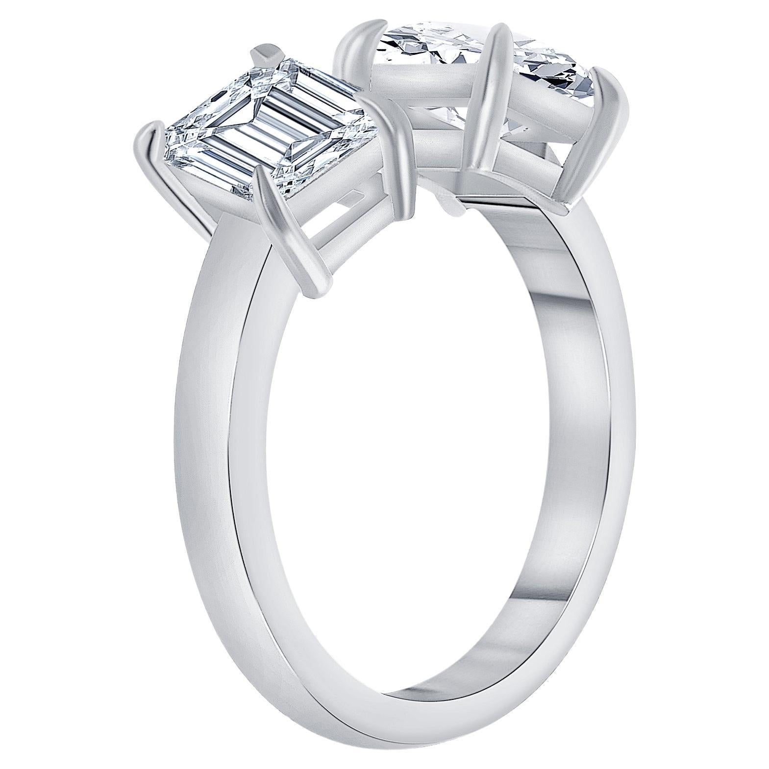For Sale:  Two Stone Asscher and Emerald Cut Diamond Engagement Ring 1.00 Carat 2
