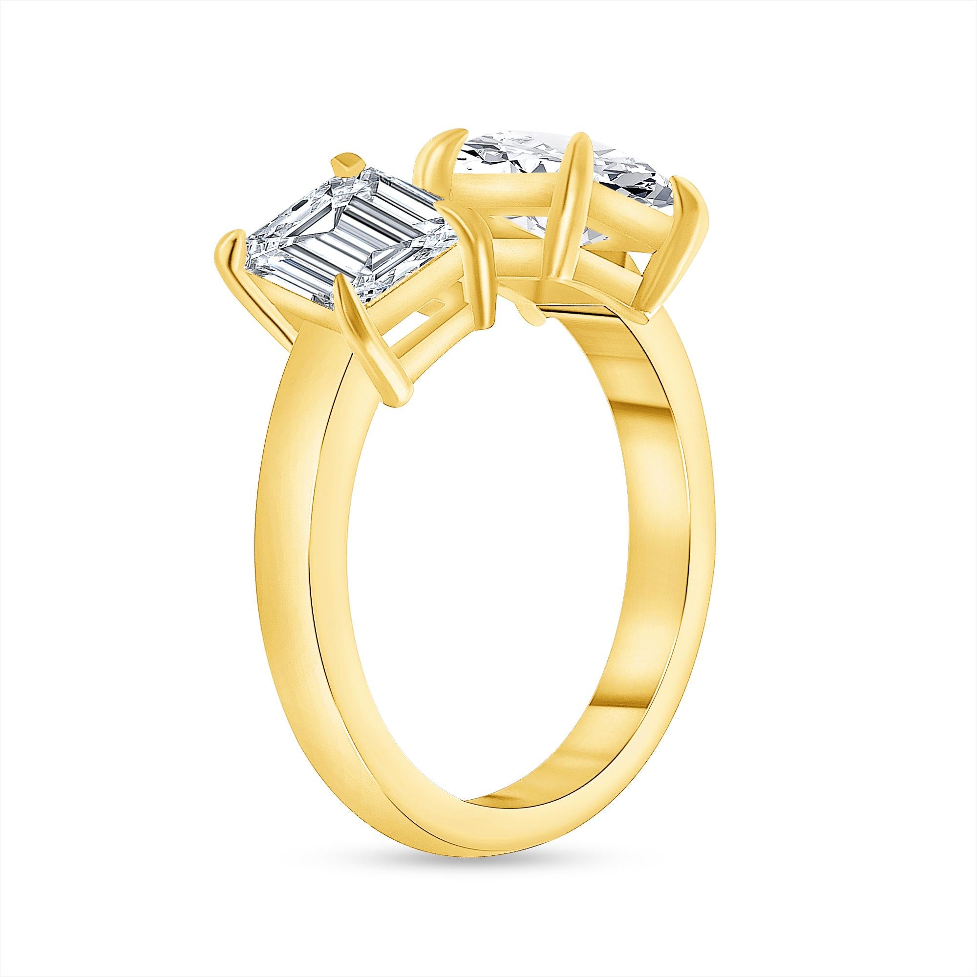 For Sale:  Two Stone Asscher and Emerald Cut Diamond Engagement Ring 1.00 Carat 4