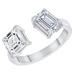 Two Stone Asscher and Emerald Cut Diamond Engagement Ring 1.00 Carat