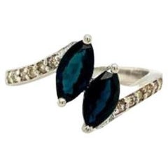 Two Stone Blue Sapphire and Diamond Silver Ring in Gift for Mothers Day Jewelry (bague en argent à deux pierres, saphir bleu et diamant, cadeau pour la fête des mères)