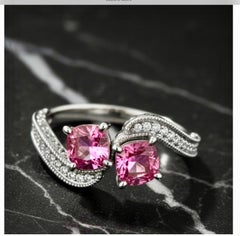 Two Stone Ceylon Pink Sapphire Diamond Scroll Engagement Ring Platinum