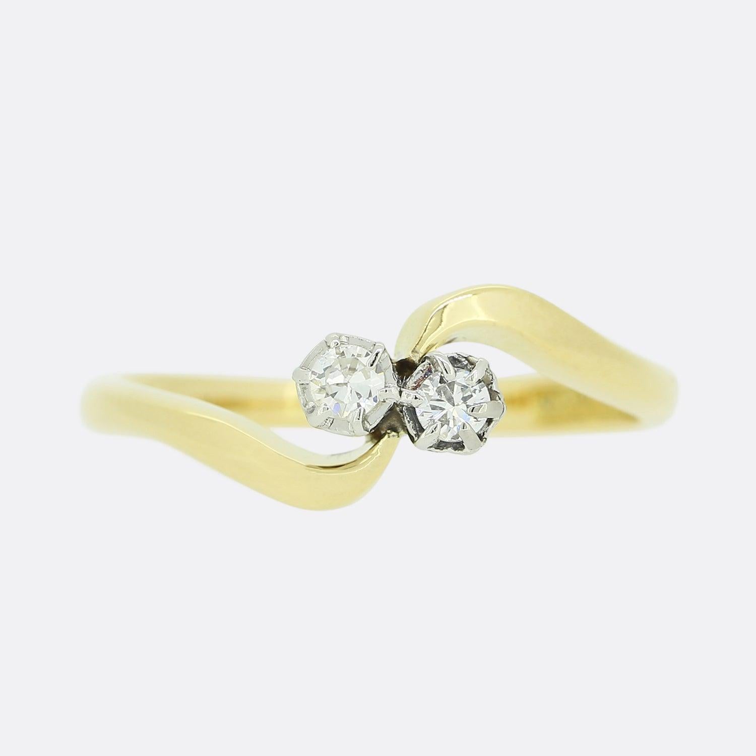 Two Stone Diamond Crossover Ring In Good Condition For Sale In London, GB