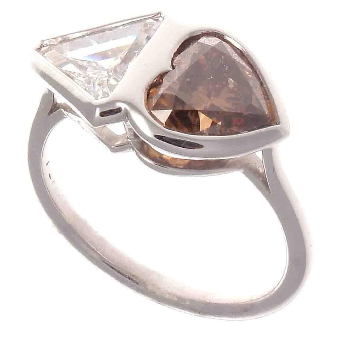 Modern Two-Stone Diamond Platinum Ring