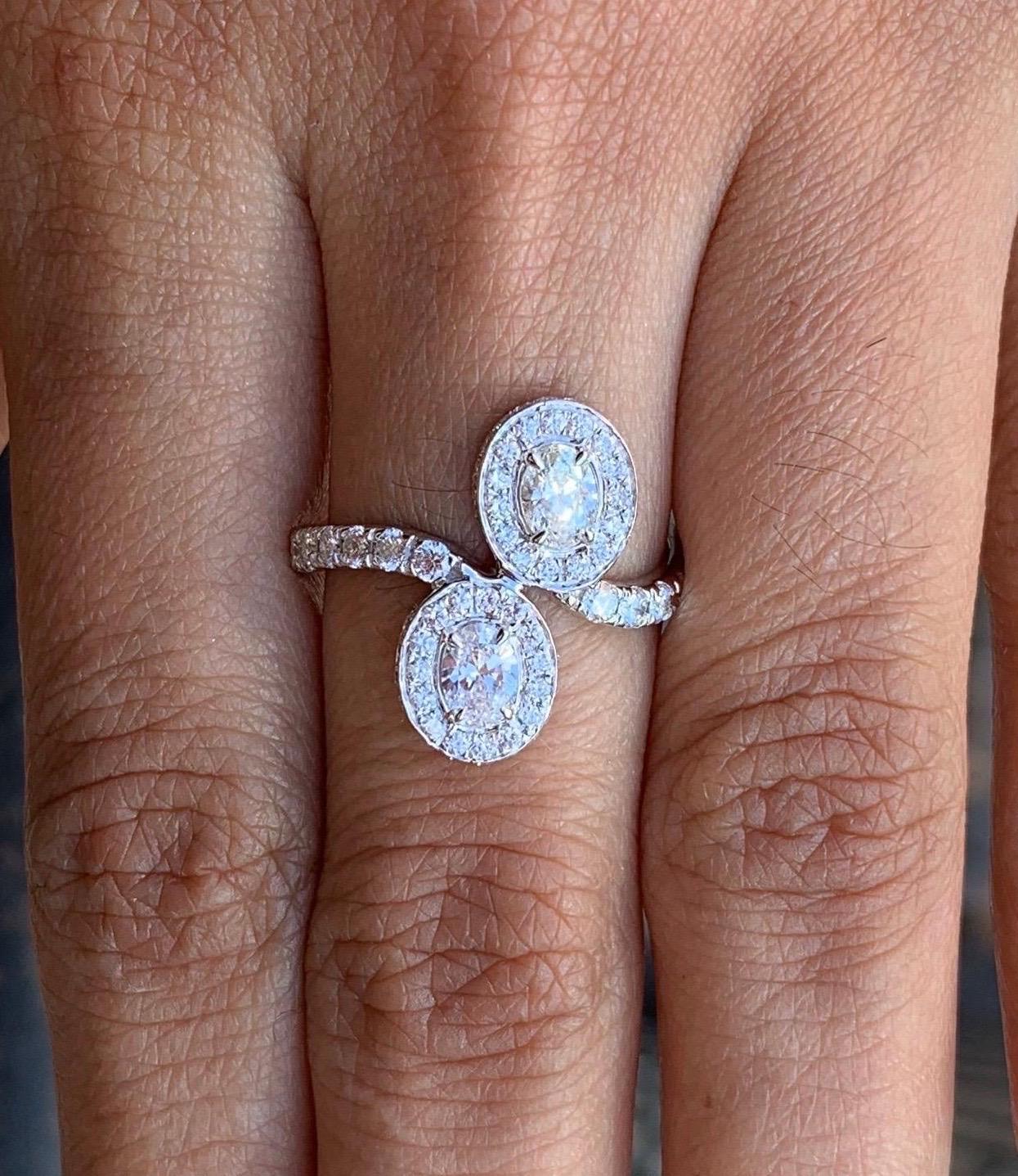 Art Deco Forever Us Oval Diamond Ring in 18 Karat White Gold For Sale
