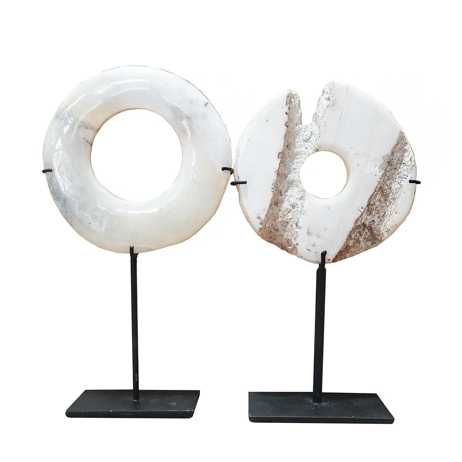 Two Stone Disks from Indonesia, Mounted For Sale 9