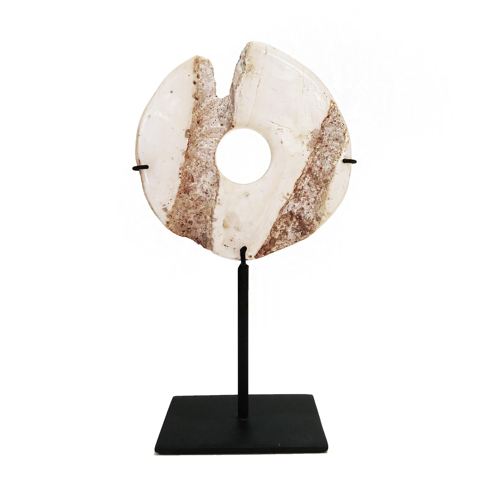 Organic Modern Two Stone Disks from Indonesia, Mounted For Sale