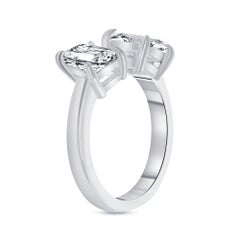 Two Stone Emerald and Princess Cut Diamond Engagement Ring 1.00 Carat