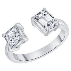 Zwei Stein Smaragd und Diamant im Prinzessinnenschliff Verlobungsring 1,00 Karat
