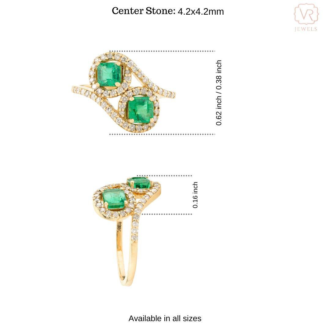 For Sale:  Two Stone Emerald Halo Wedding Ring Gift for Her in 18k Solid Yellow Gold 10