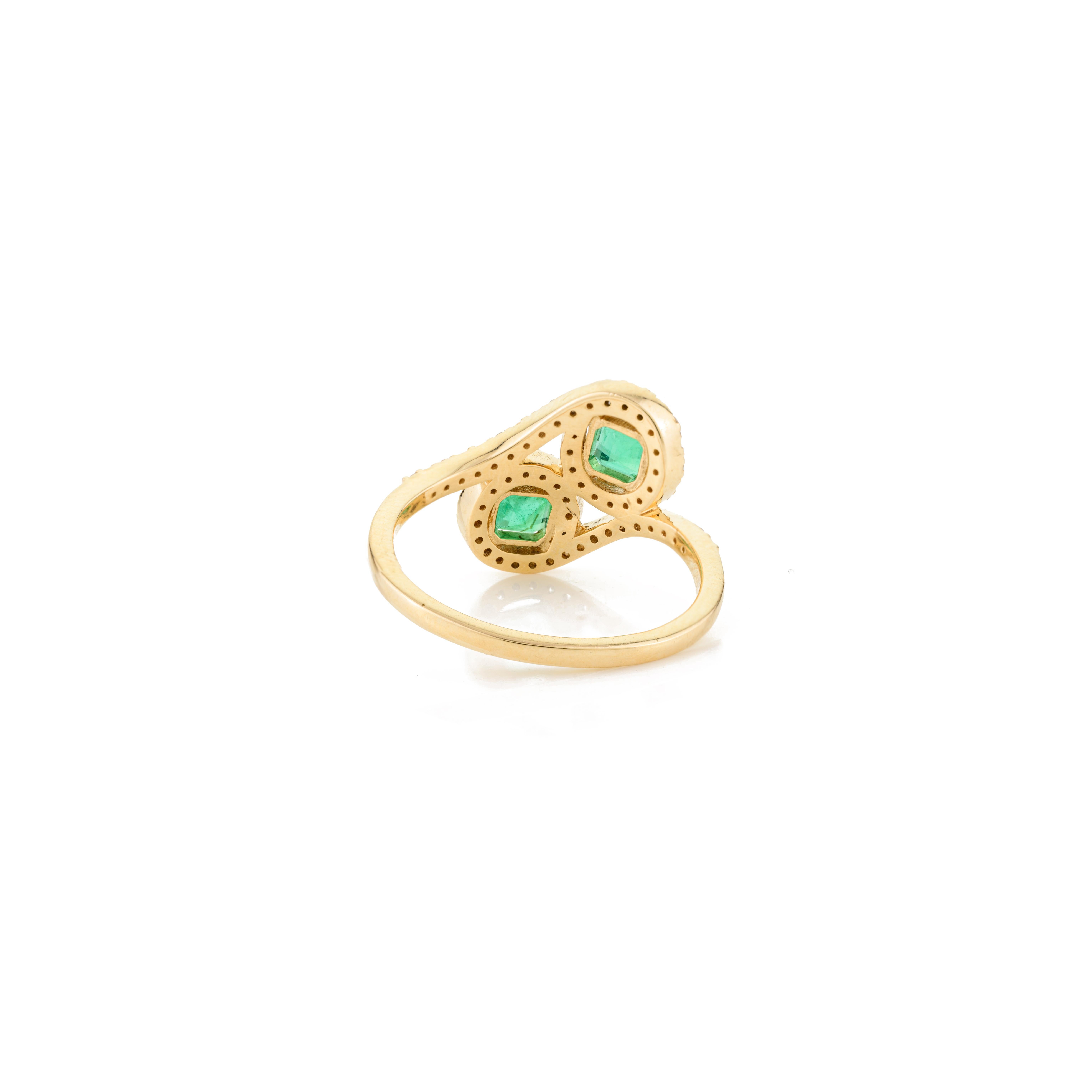 For Sale:  Two Stone Emerald Halo Wedding Ring Gift for Her in 18k Solid Yellow Gold 5