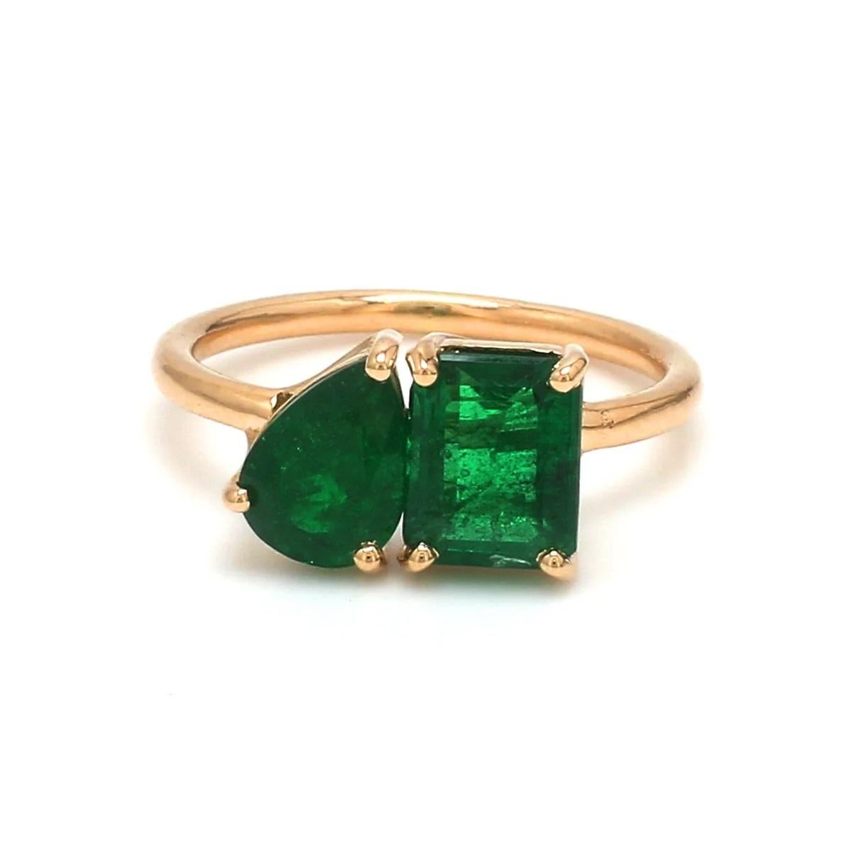 Im Angebot: Emerald & Pear Cut 14K (or 18k upon request) Yellow Gold Diamond Ring () 4