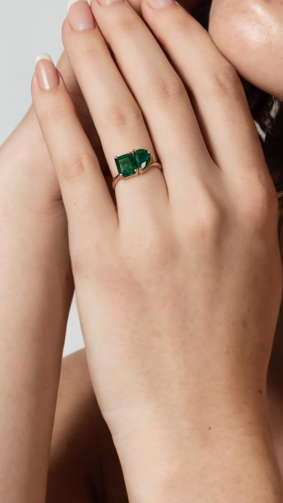 Elevate your elegance with this stunning Emerald Cut Two Stone Ring crafted in 14K yellow gold. Featuring two captivating emerald-cut stones side by side, this ring symbolises balance, connection, and modern sophistication. The clean lines of the