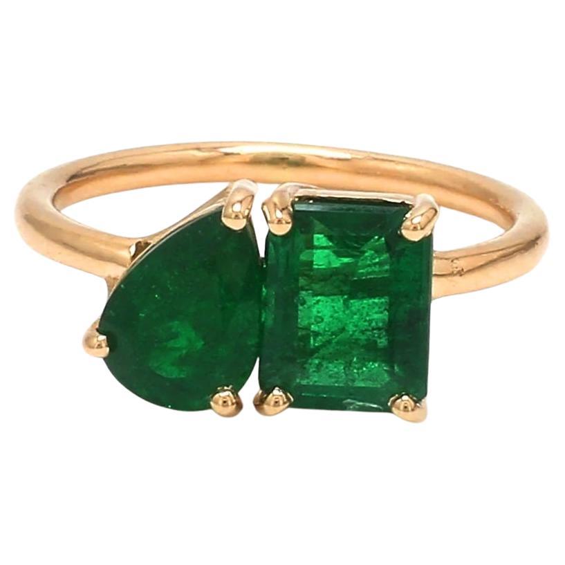 Two Stone Emerald & Pear Cut 14K & 18K Yellow Gold Diamond Ring