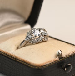 Two Stone Engagement Ring. 0.50 TCW Old Euro Cut Diamond Geometric Platinum JVS2