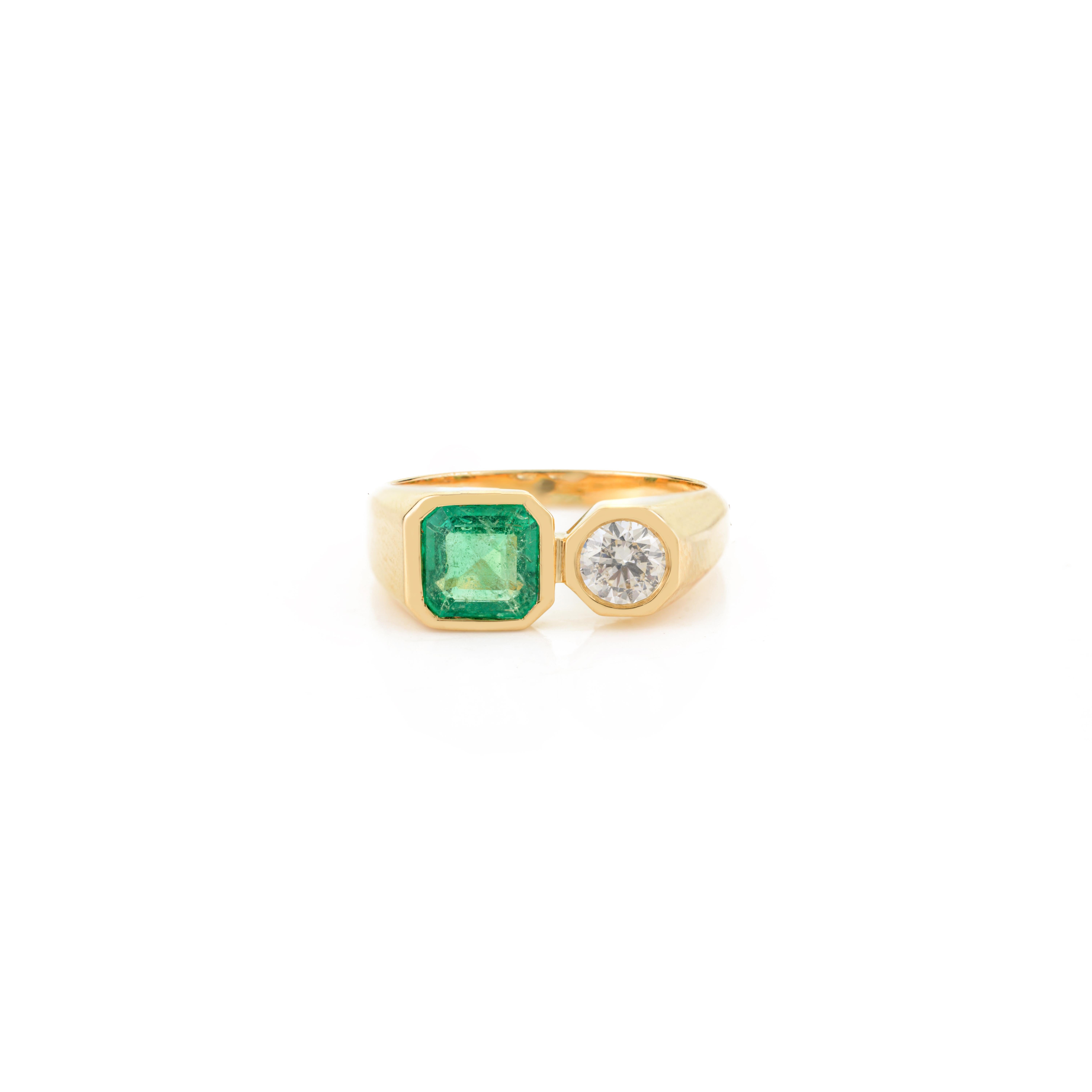 For Sale:  Two Stone Genuine Cushion Emerald Diamond Ring for Her in 18K Solid Yellow Gold 3