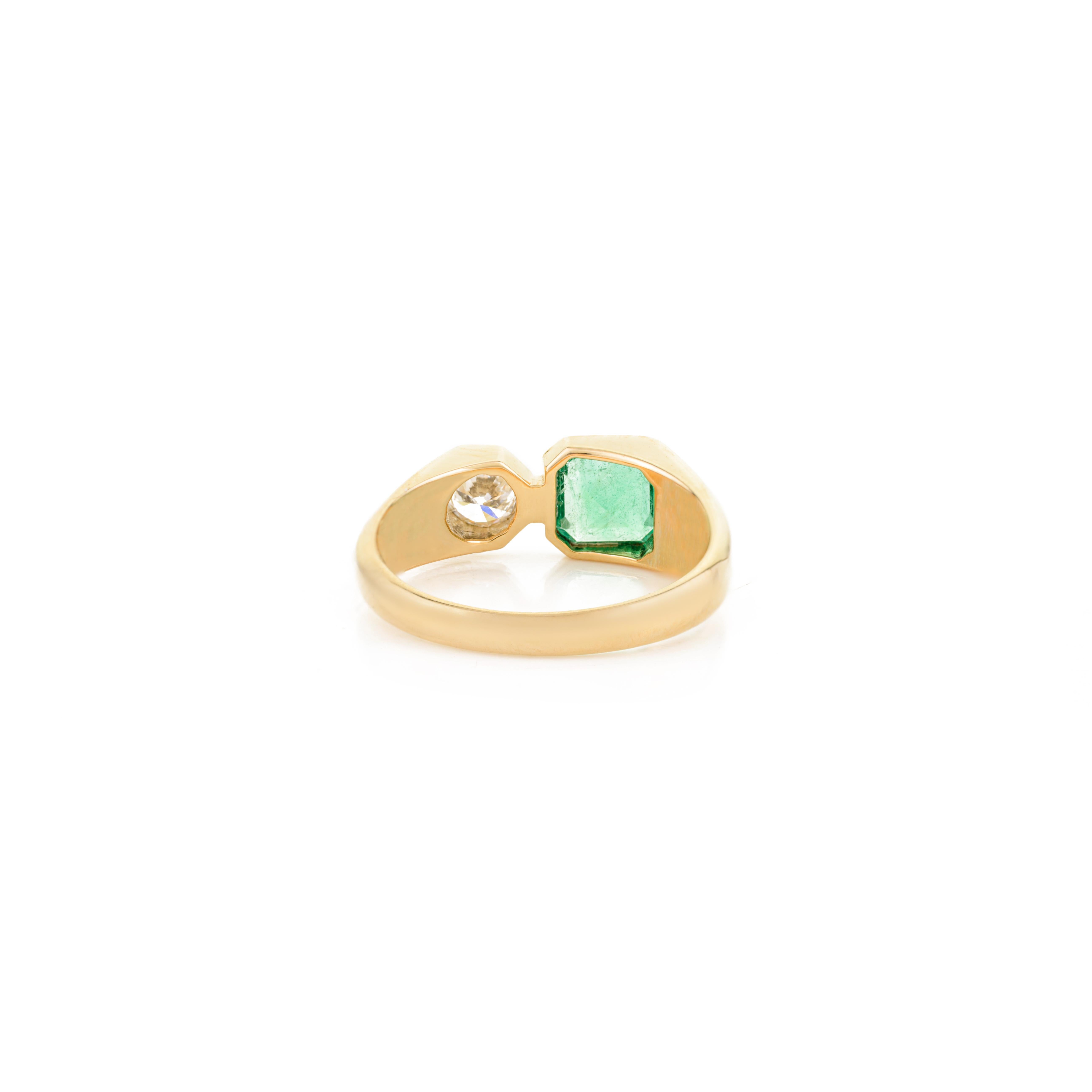 For Sale:  Two Stone Genuine Cushion Emerald Diamond Ring for Her in 18K Solid Yellow Gold 5
