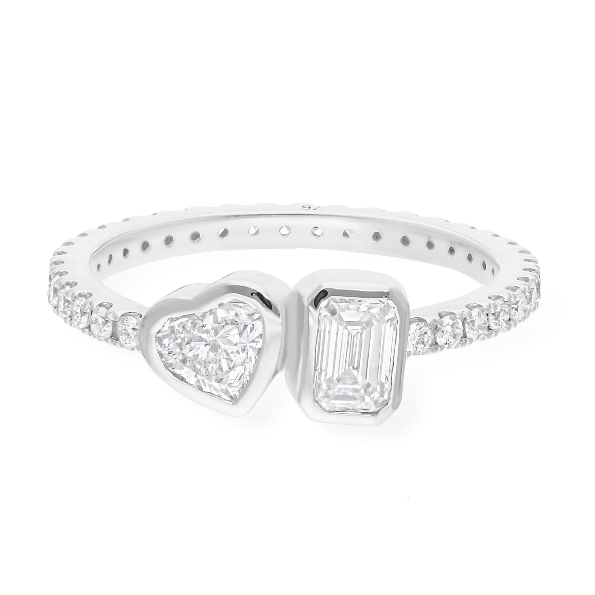 For Sale:  Two-Stone Heart and Emerald Cut Diamond Engagement Ring 14K Solid White Gold