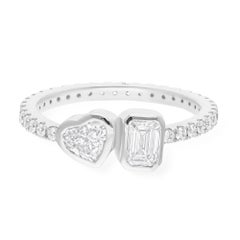 Two-Stone Heart and Emerald Cut Diamond Engagement Ring 14K Solid White Gold