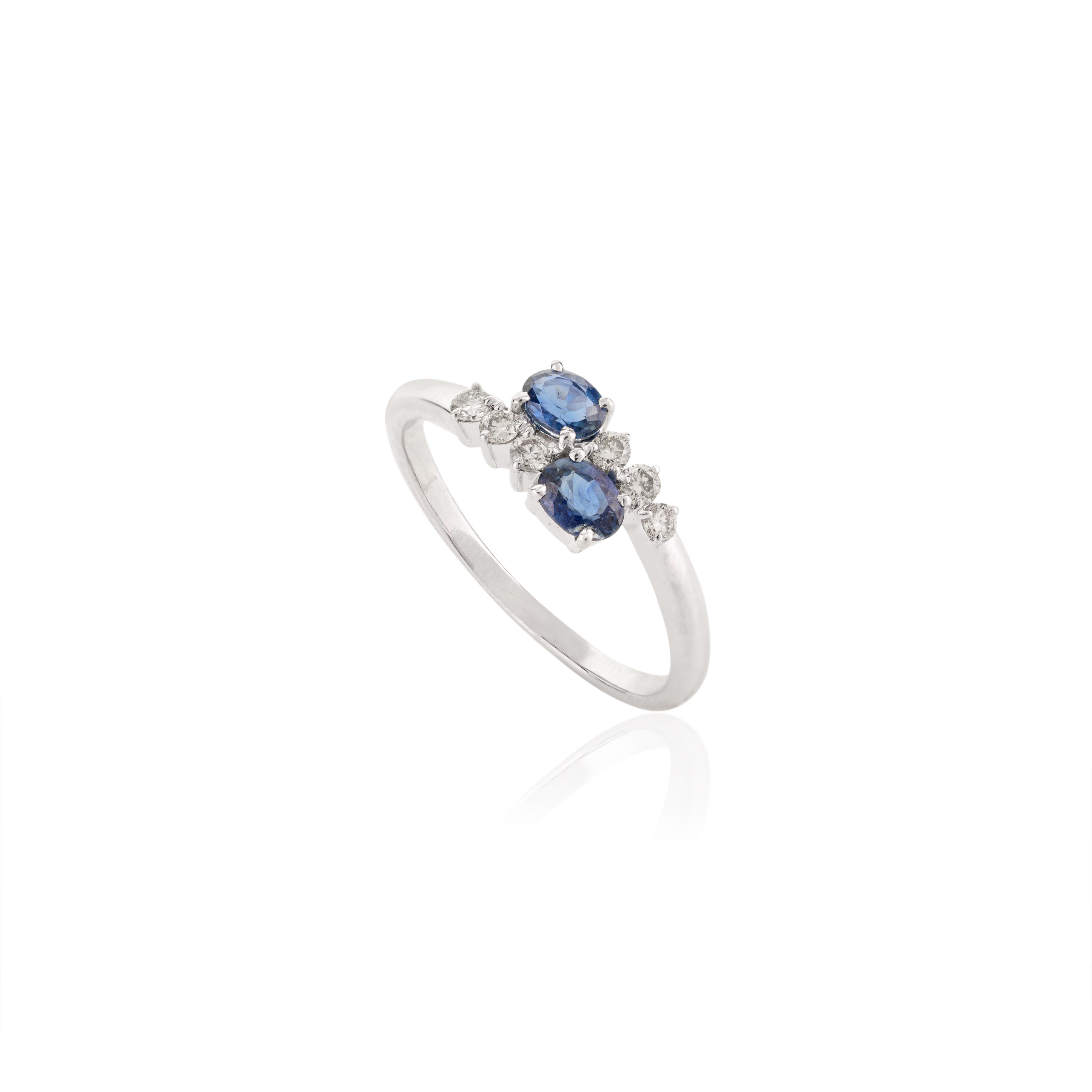 For Sale:  Two Stone Natural Blue Sapphire Women Ring with Diamonds in 14k White Gold 3