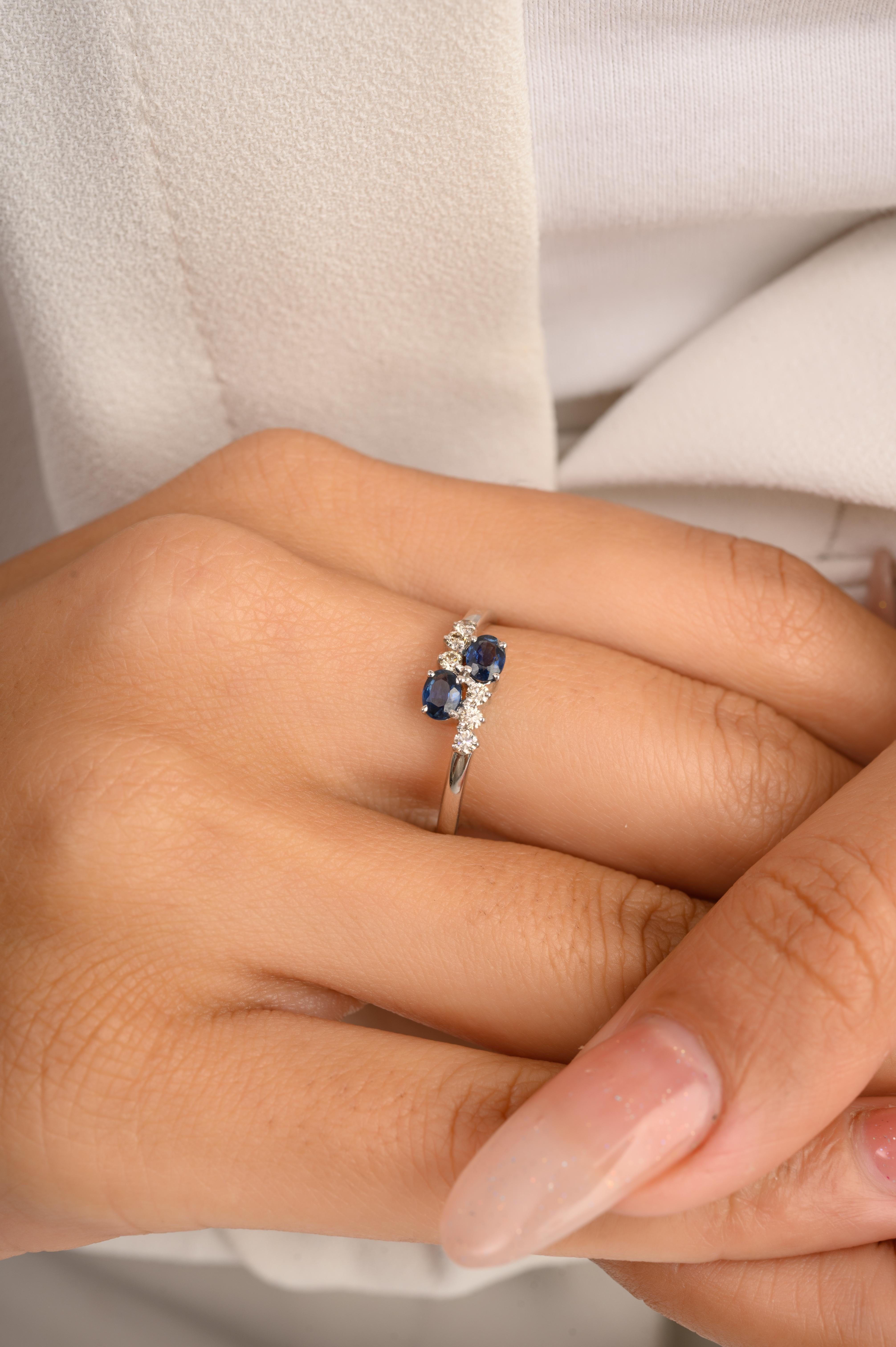 For Sale:  Two Stone Natural Blue Sapphire Women Ring with Diamonds in 14k White Gold 4