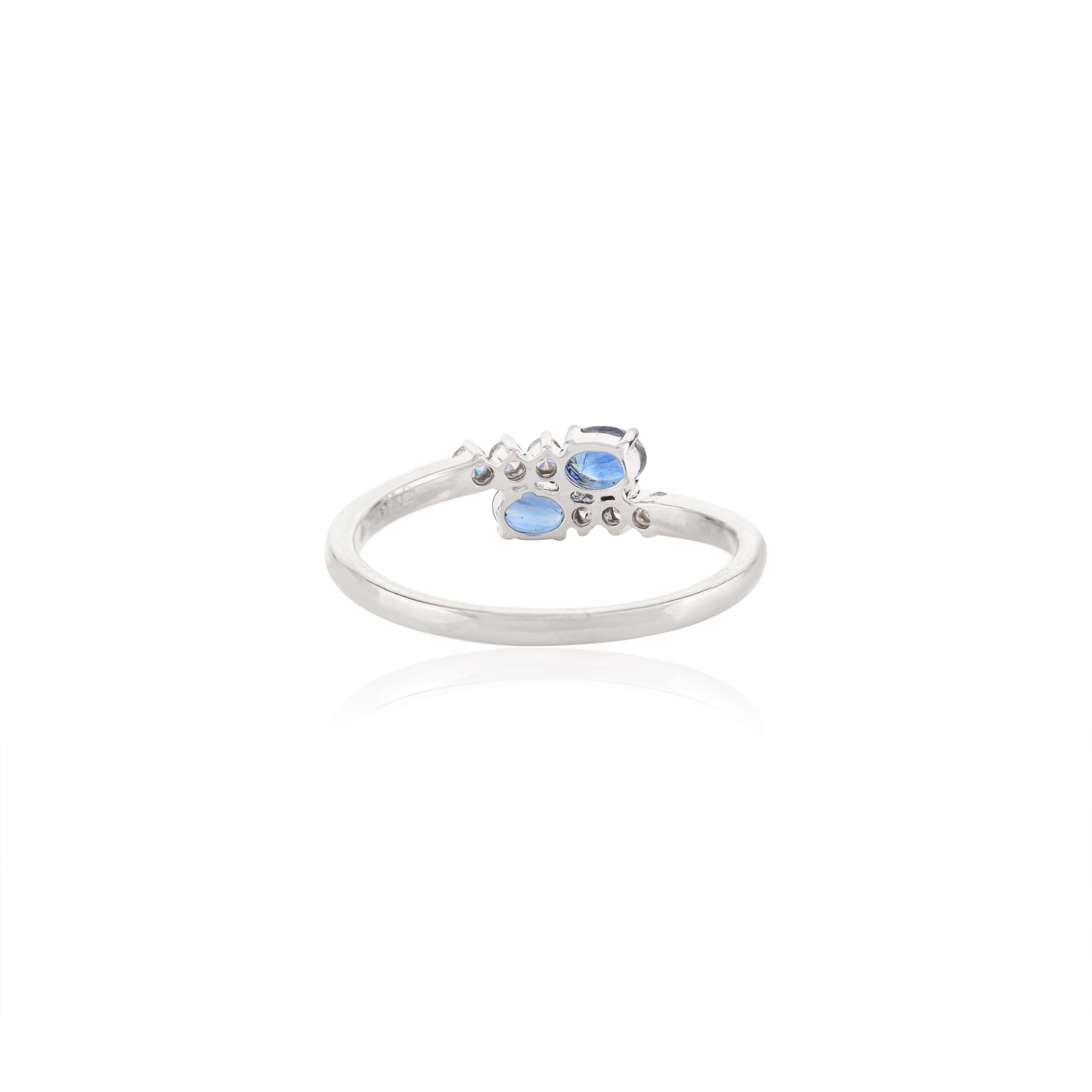 For Sale:  Two Stone Natural Blue Sapphire Women Ring with Diamonds in 14k White Gold 8