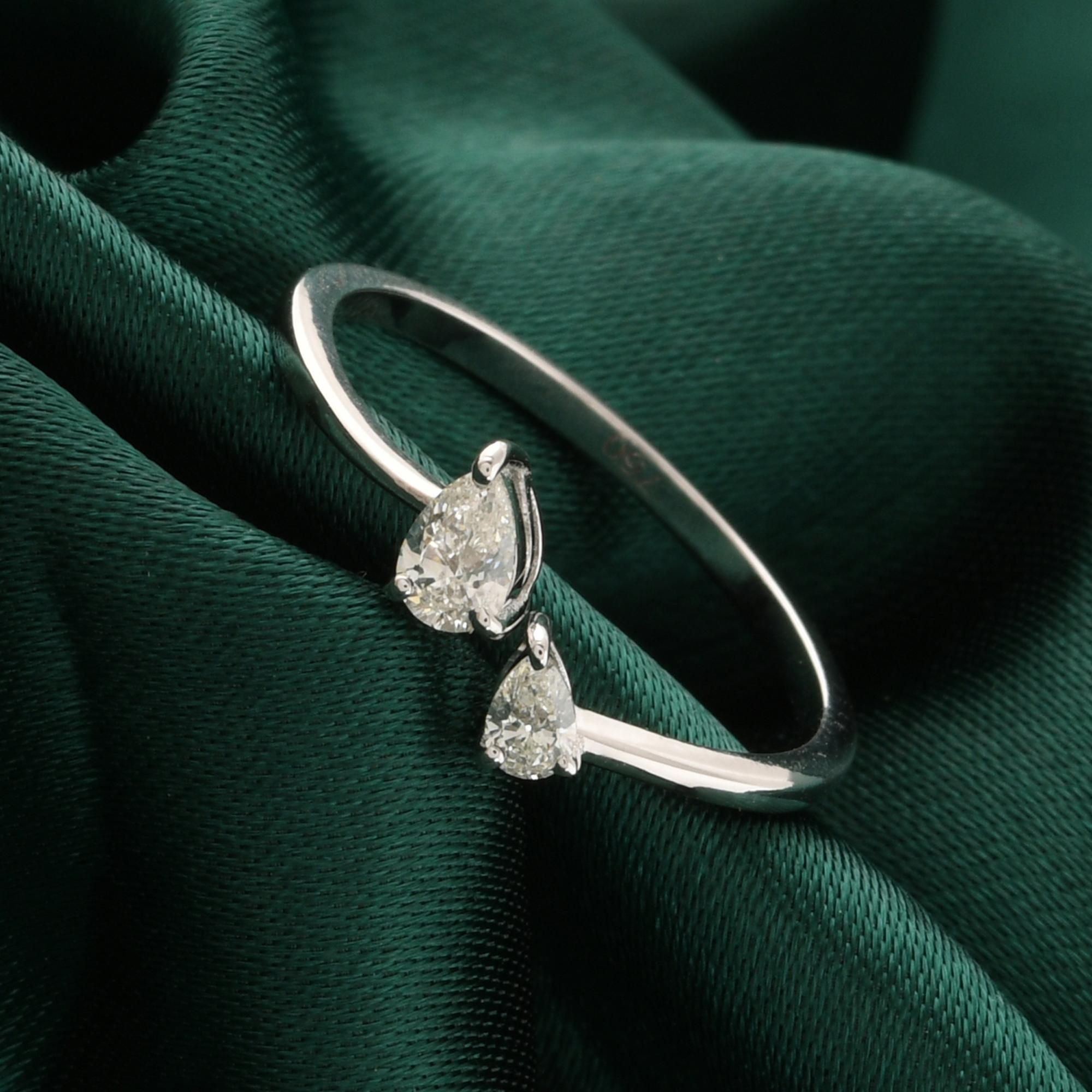 Im Angebot: Two Stone Natural SI/H Pear Cut Diamond Open Cuff Ring 14K White Gold Jewelry () 4