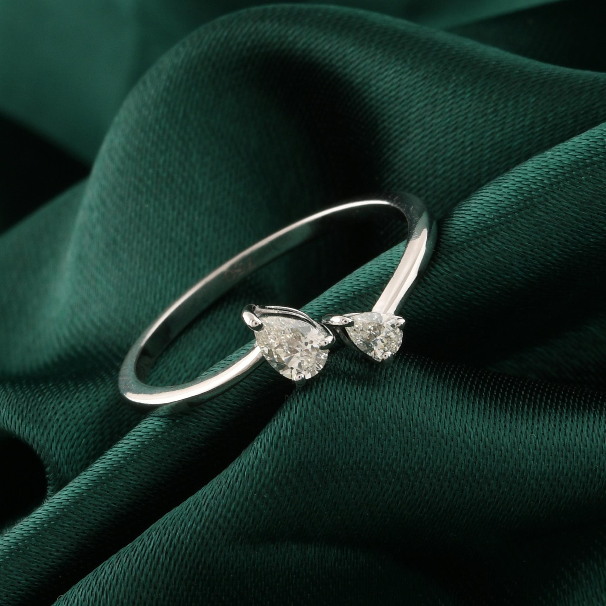 Im Angebot: Two Stone Natural SI/H Pear Cut Diamond Open Cuff Ring 14K White Gold Jewelry () 6