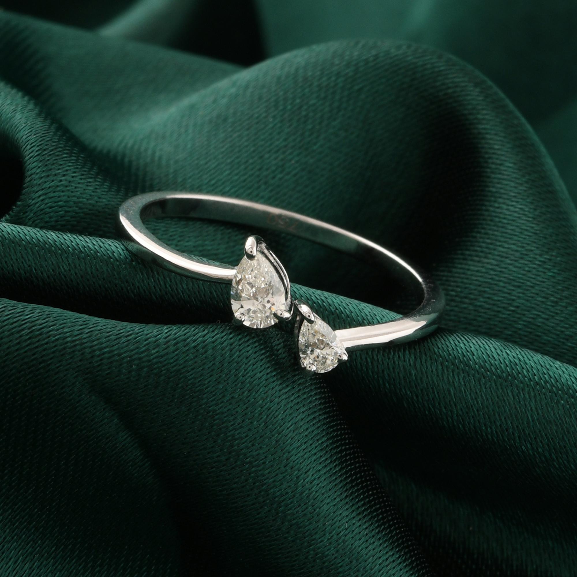 Im Angebot: Two Stone Natural SI/H Pear Cut Diamond Open Cuff Ring 14K White Gold Jewelry () 7