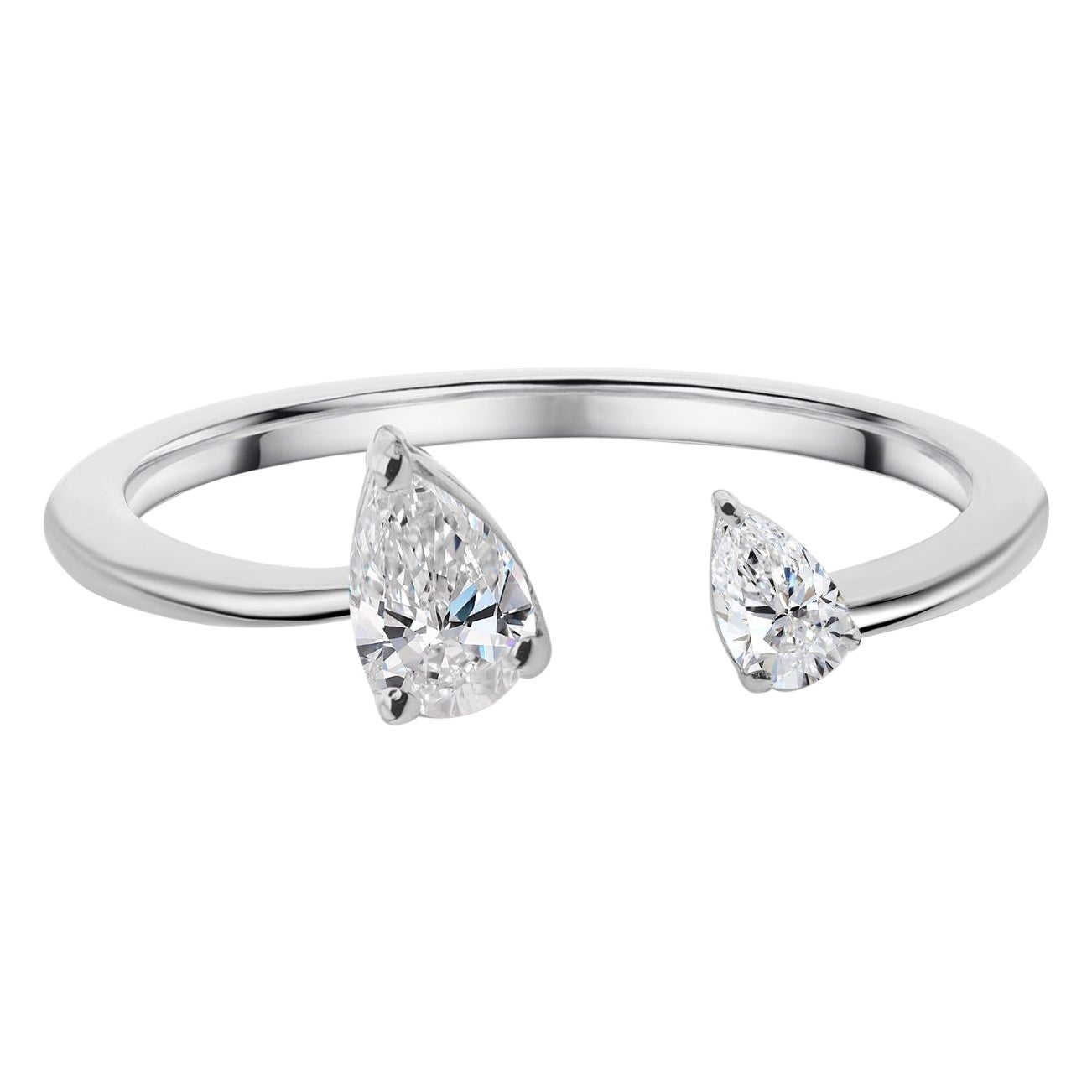 Im Angebot: Two Stone Natural SI/H Pear Cut Diamond Open Cuff Ring 14K White Gold Jewelry () 2