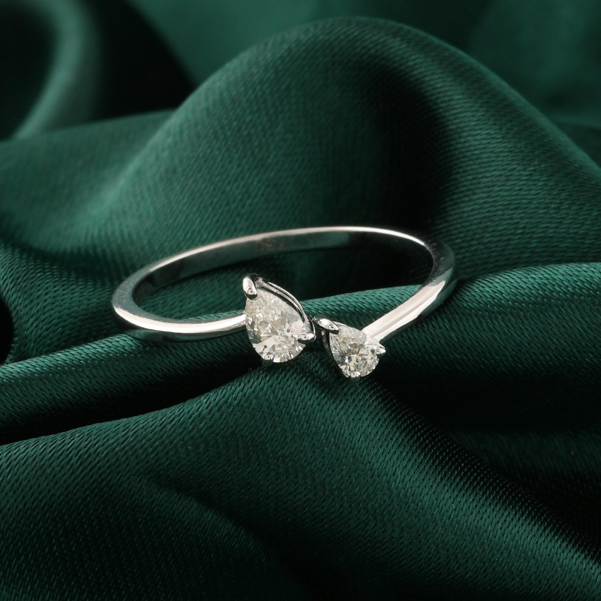 in vendita:  Two Stone Natural SI/H Pear Cut Diamond Open Cuff Ring 18K White Gold Jewelry 4