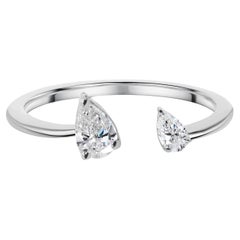 Two Stone Natural SI/H Pear Cut Diamond Open Cuff Ring 18K White Gold Jewelry