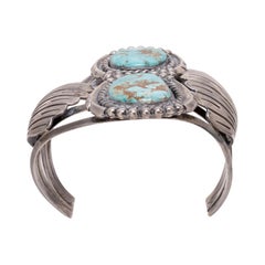 Bracciale a due pietre in turchese Navajo e argento Sterling