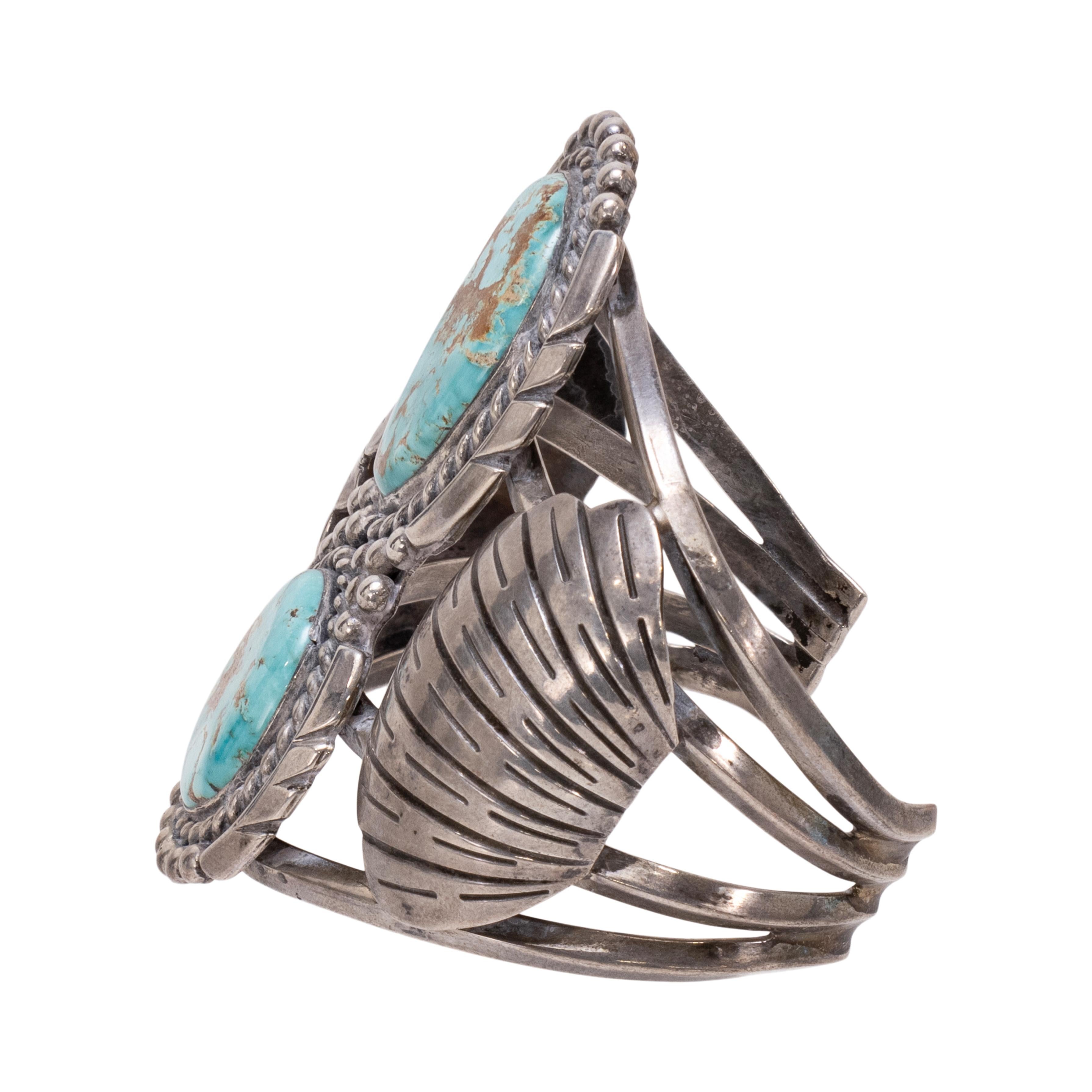 Taglio misto Bracciale a due pietre in turchese Navajo e argento Sterling in vendita