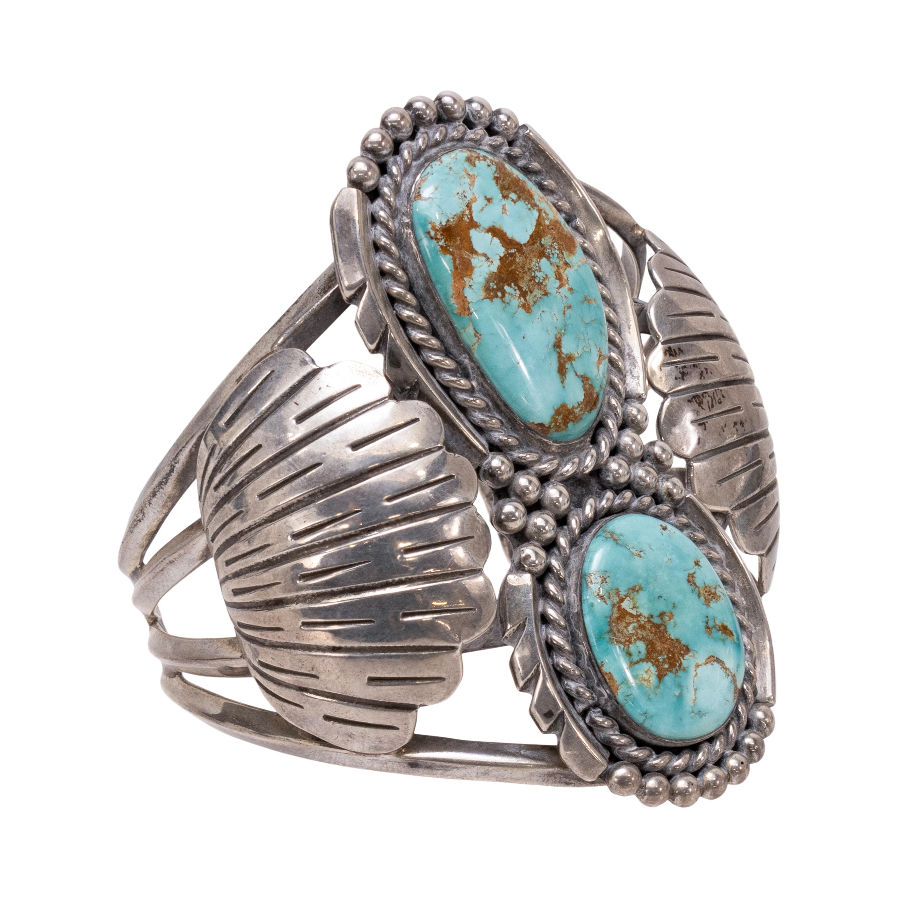 Bracciale a due pietre in turchese Navajo e argento Sterling In condizioni buone in vendita a Coeur d Alene, ID