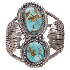Bracciale a due pietre in turchese Navajo e argento Sterling