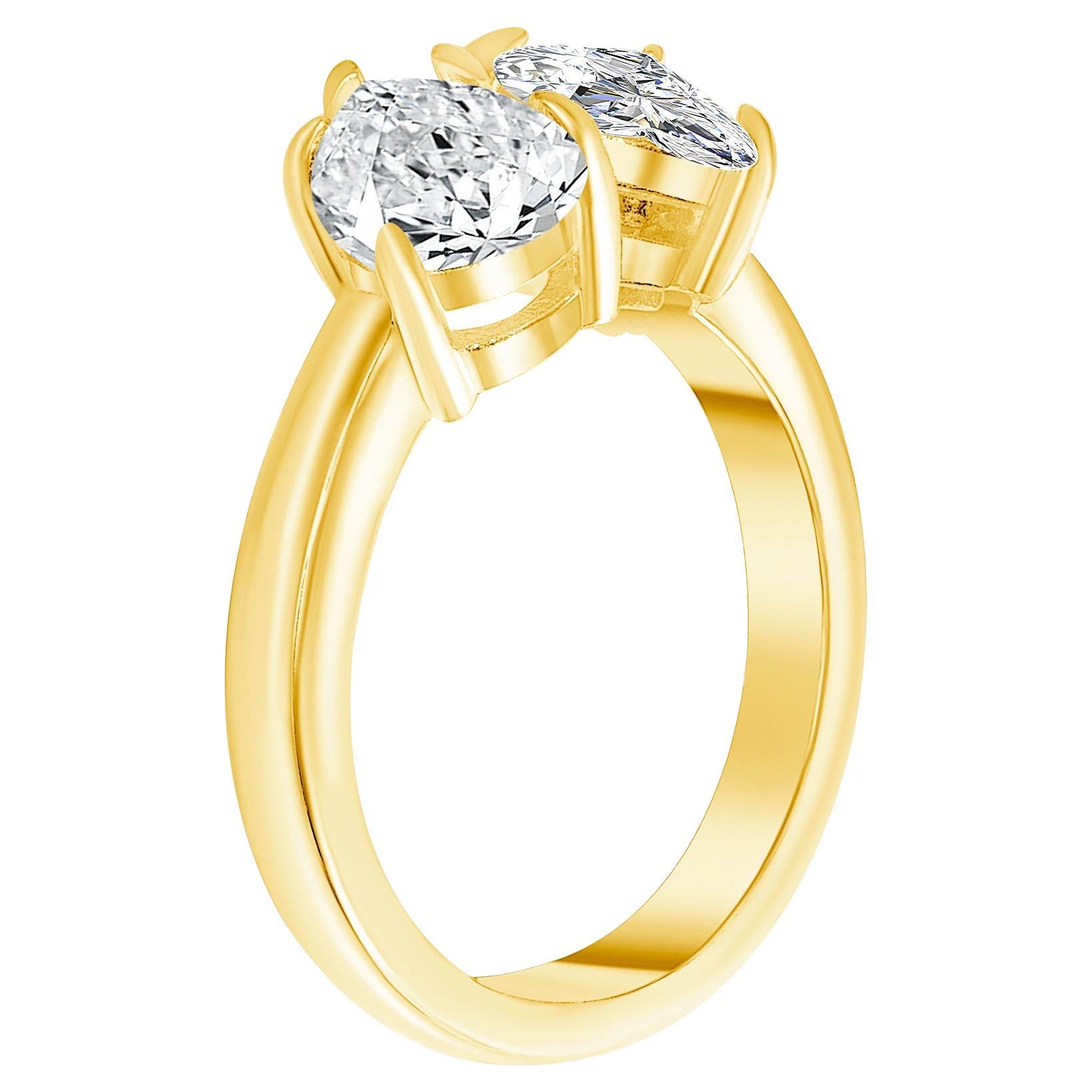 Im Angebot: Zweistein-Verlobungsring mit Diamanten im Birnenschliff und herzförmigem Diamant 1,00 Karat () 2