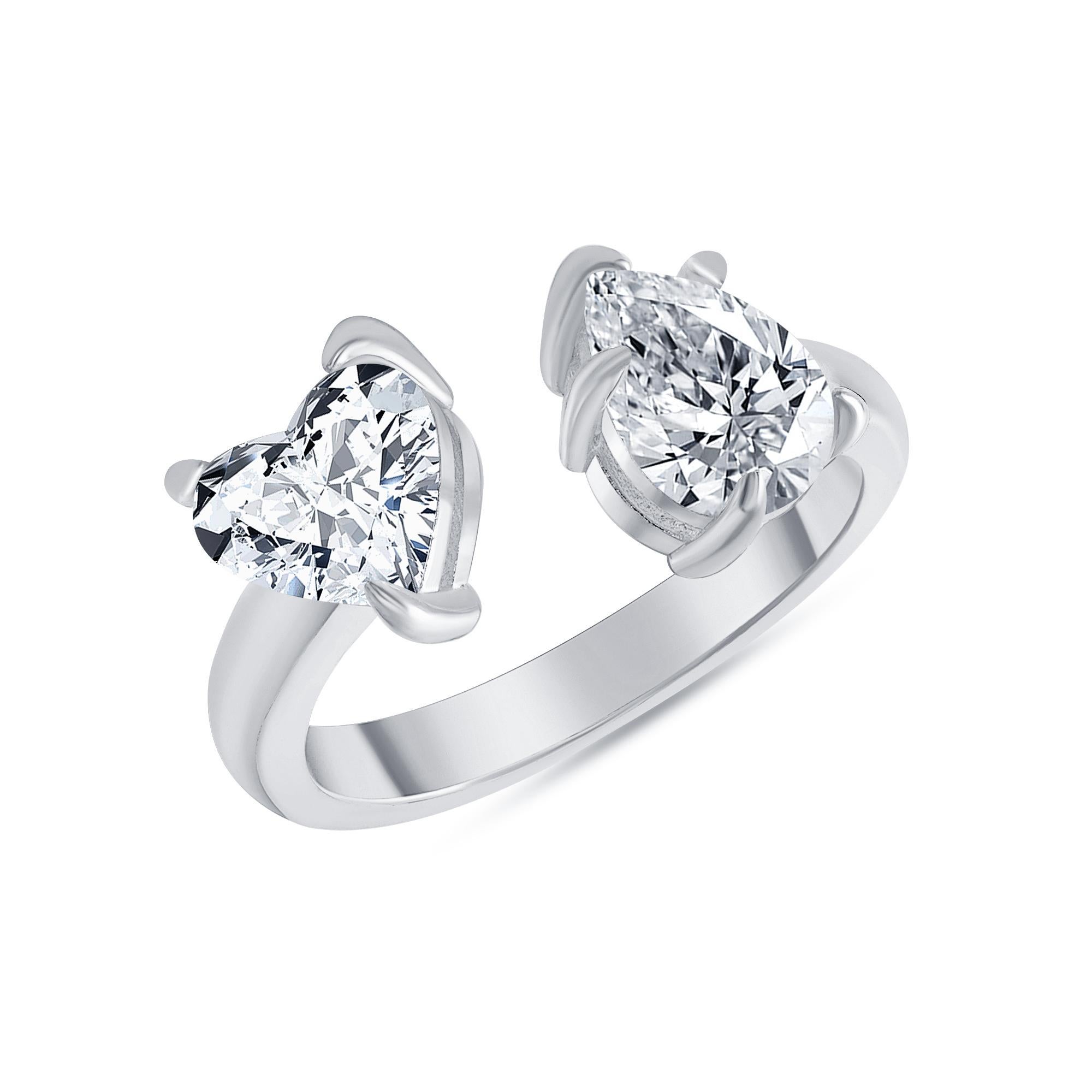 For Sale:  Two Stone Pear Cut and Heart Shape Diamond Engagement Ring 1.00 Carat 3