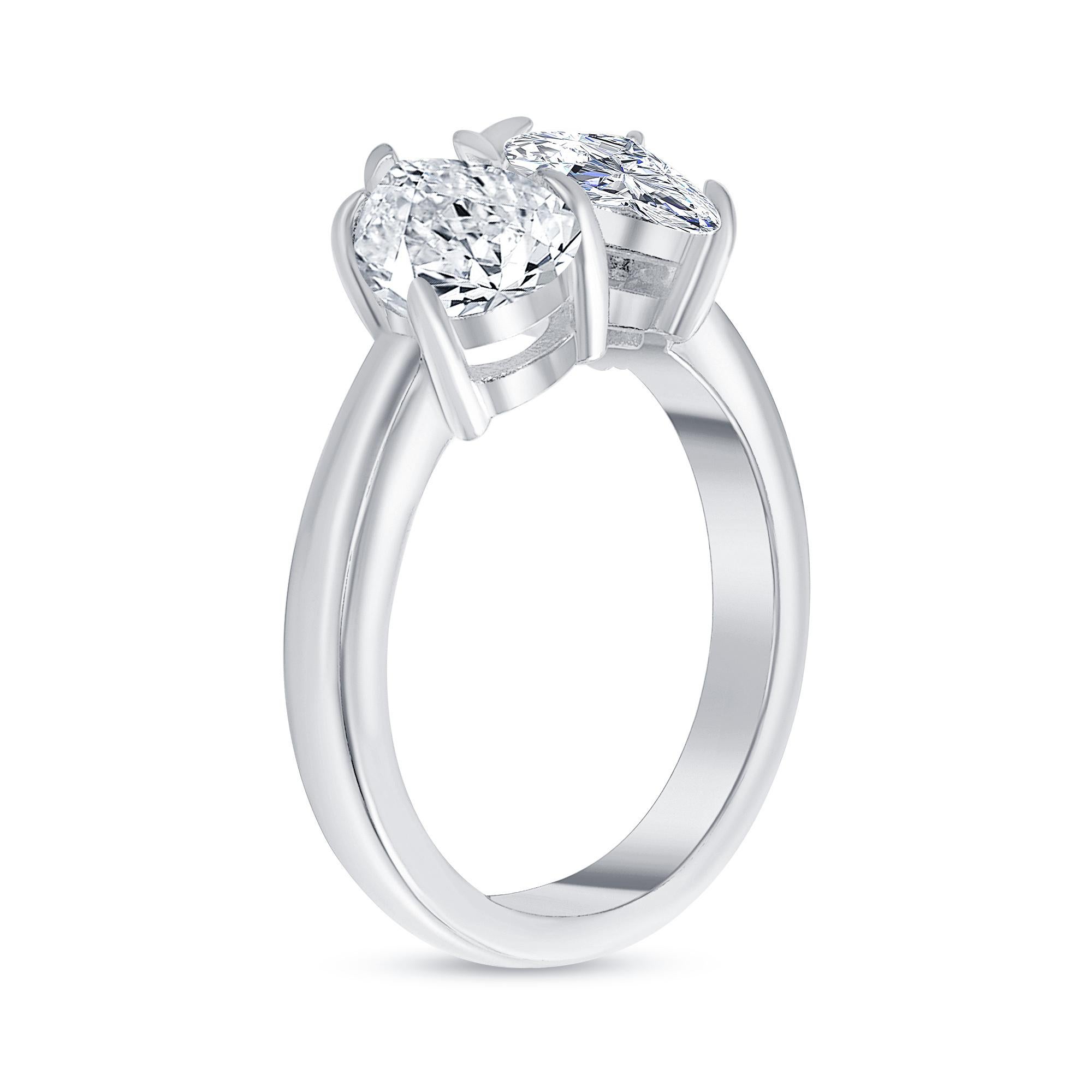 For Sale:  Two Stone Pear Cut and Heart Shape Diamond Engagement Ring 1.00 Carat 4